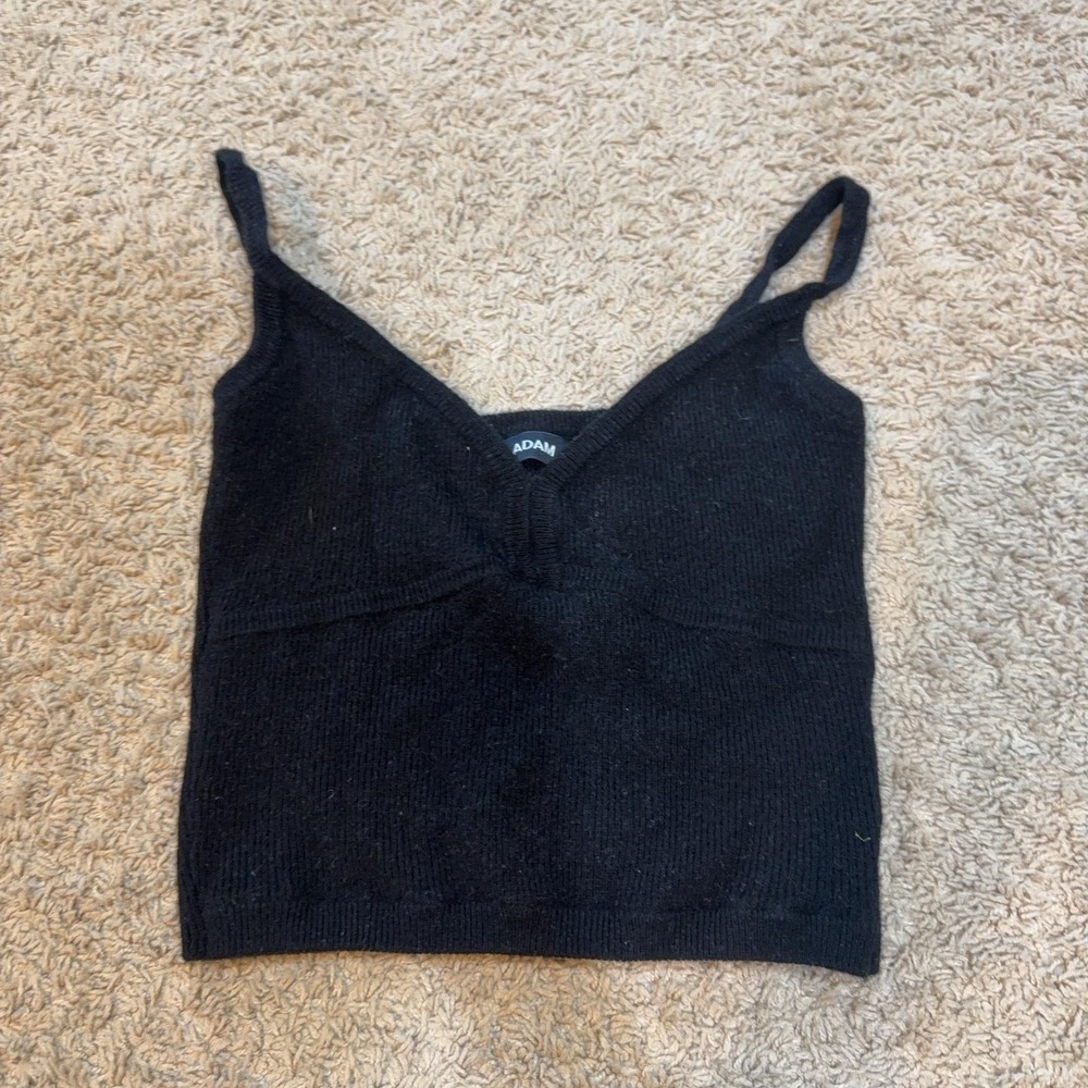 NAADAM Tank Top Womens Medium Black Wool Cashmere Knit V Neck Cropped Cami